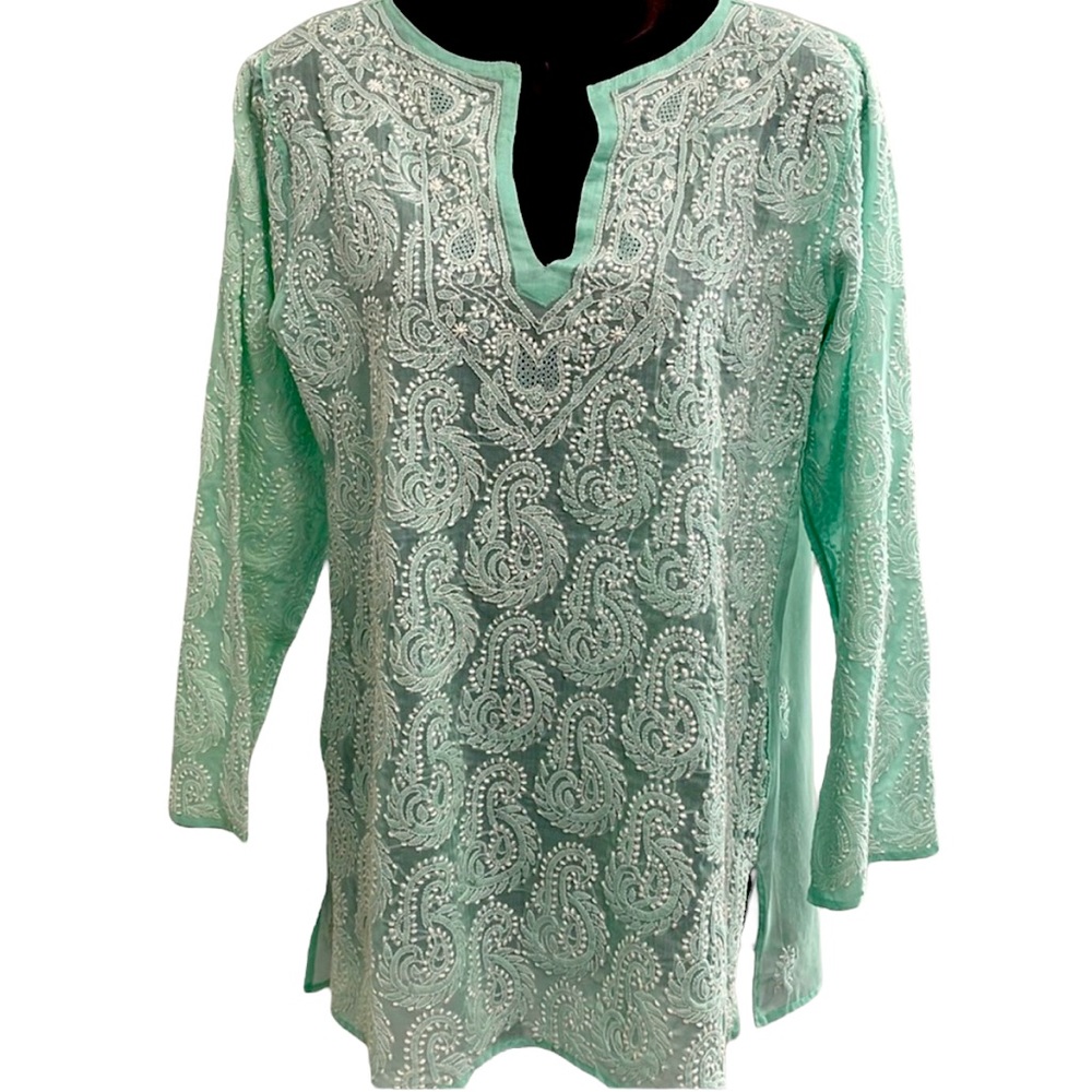 AMAYA pale sea foam, embroidered tunic, size 38EU, VGC